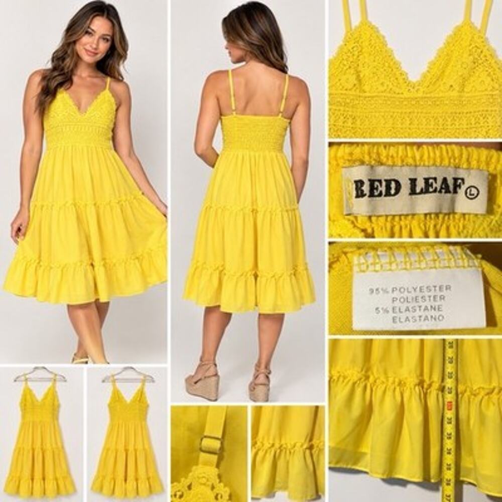 Summer Women V Neck Lace Ruffle Dress Holiday Ladies Beach Strappy Sundress L